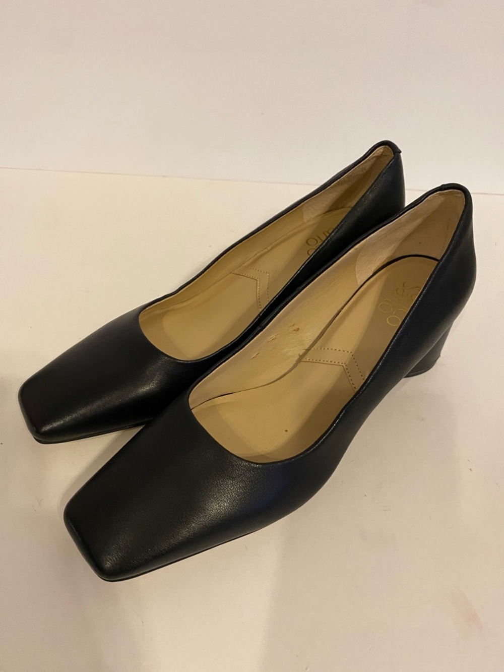 Franco Sarto black leather pumps with a square toe.Size 9M